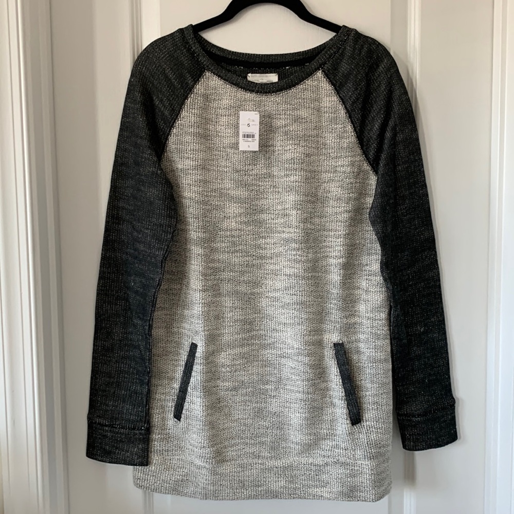 NWT LOU & GREY Knit Crewneck Long Sleeves Kangaroo Pocket Tunic Top Size S